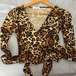 Chic Leopard Print Wrap Blouse